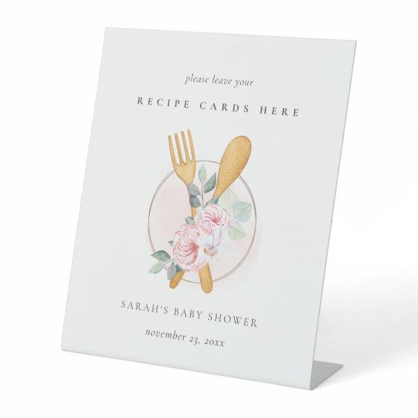 Wooden Fork Spoon Floral Recipe Card Baby Shower Pedestal Sign