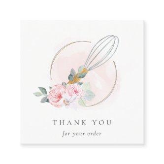 Wooden Whisk Blush Watercolor Flora Chef Thank You Square