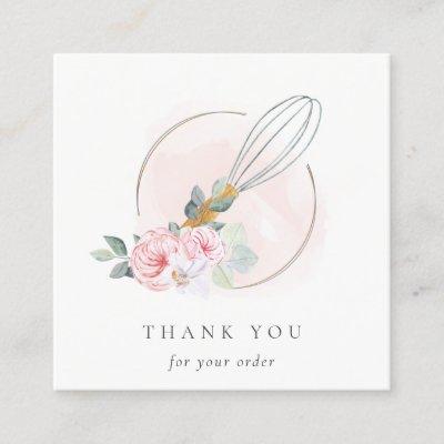 Wooden Whisk Blush Watercolor Flora Chef Thank You Square