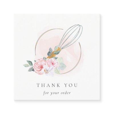 Wooden Whisk Blush Watercolor Flora Chef Thank You Square