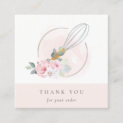 Wooden Whisk Blush Watercolor Flora Chef Thank You Square