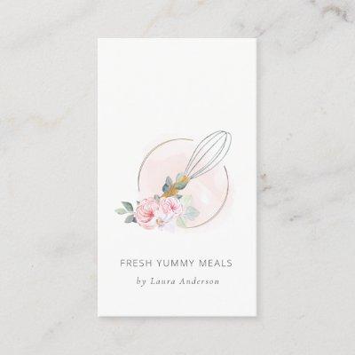Wooden Whisk Blush Watercolor Floral Chef Logo