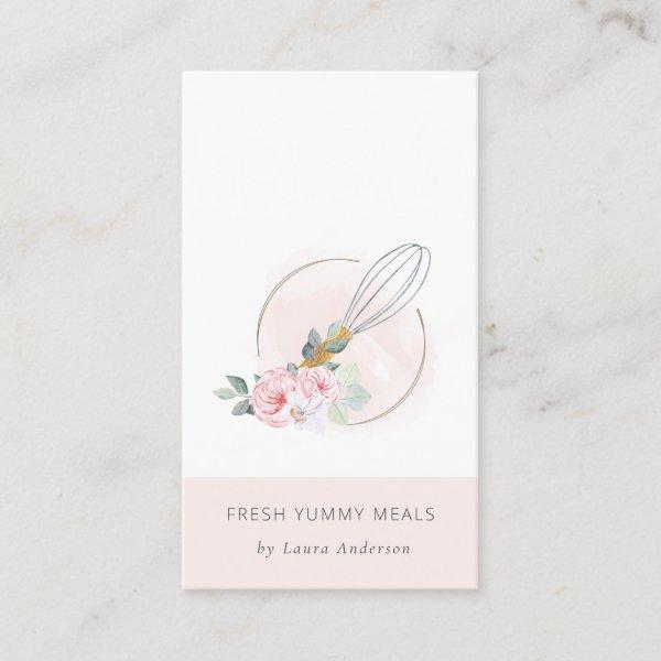 Wooden Whisk Blush Watercolor Floral Chef Logo