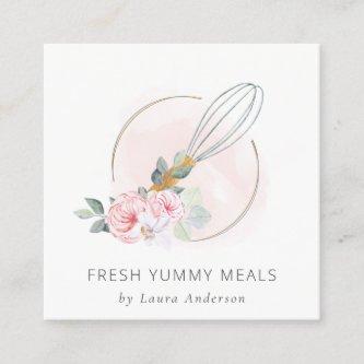 Wooden Whisk Blush Watercolor Floral Chef Logo Square