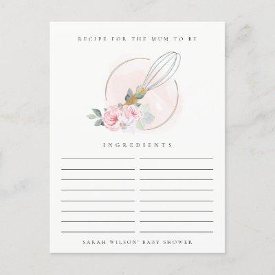 Wooden Whisk Floral Recipe Request Baby Shower Postcard