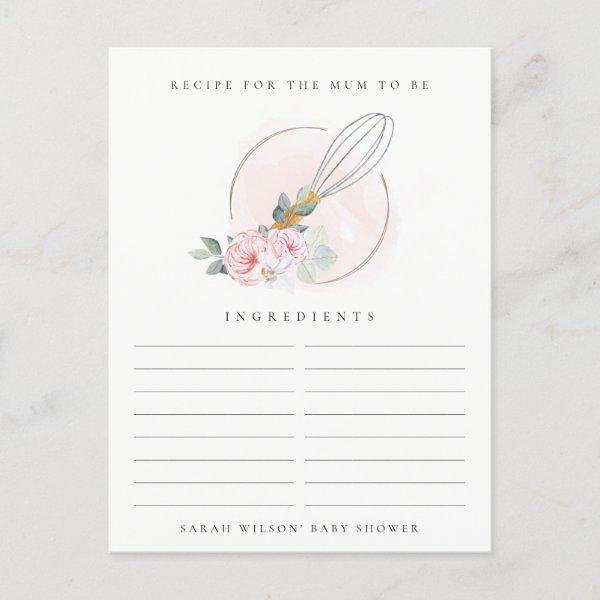 Wooden Whisk Floral Recipe Request Baby Shower Postcard