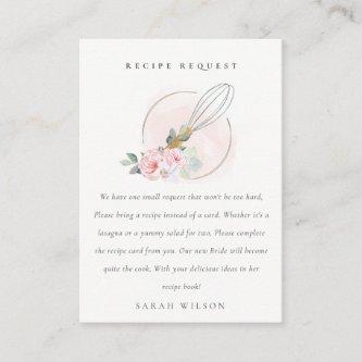 Wooden Whisk Floral Recipe Request Bridal Shower Enclosure Card