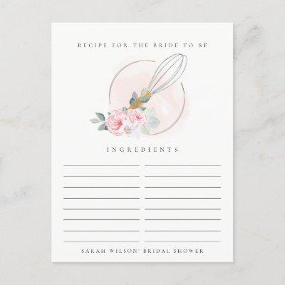 Wooden Whisk Floral Recipe Request Bridal Shower Postcard