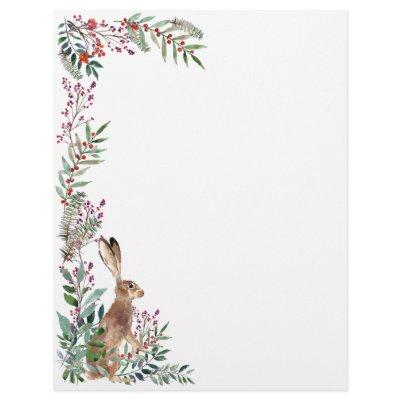 Woodland animal, hare, foliage, Christmas berries Letterhead