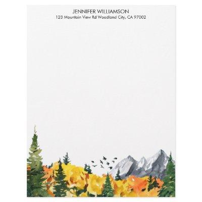 Woodland Fall Trees Watercolor Nature Forest Letterhead