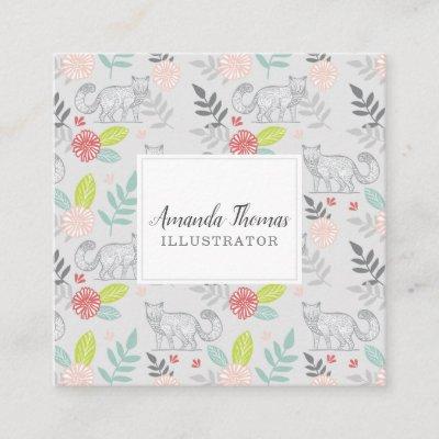 Woodland Forest Fox & Floral Foliage greenery Square