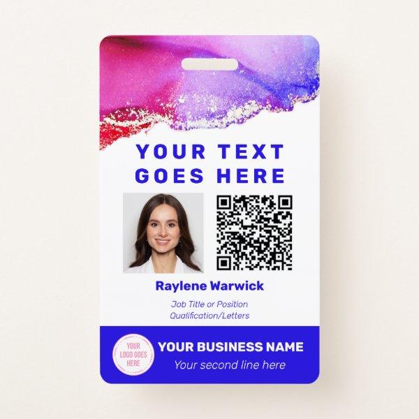 Work Photo ID QR Code Pink Purple Badge