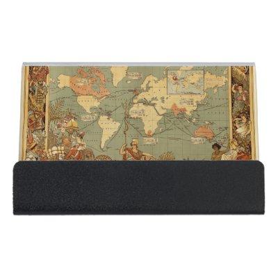 World Map Antique 1886 Illustrated Desk  Holder