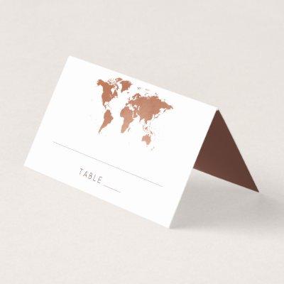 World Map Copper Rust Travel Theme Place Card