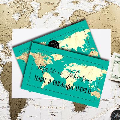 World Map Globe Map Travel Agency Gold Teal Blue