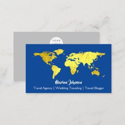 World Map Globe Map Traveling Logo Blue Gold