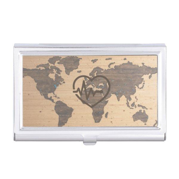 World Map Heartbeat woodgrain  Case