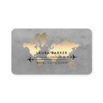 World Map Travel Agent Watercolor Gold Tourism Bus