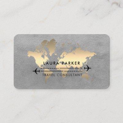 World Map Travel Agent Watercolor Gold Tourism Bus