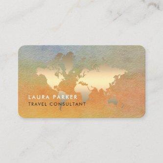 World Map Travel Agent Watercolor Gold Tourism