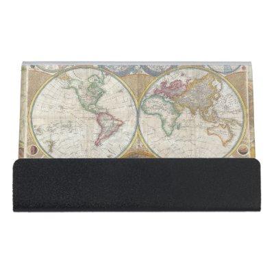 World Travel Map Antique Vintage Desk  Holder