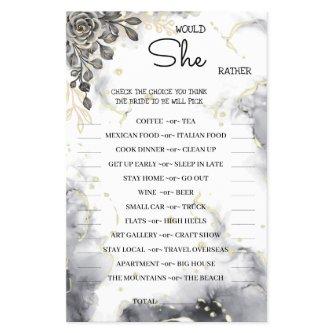 Would She Rather Black Rose BridalShower Game Card Flyer