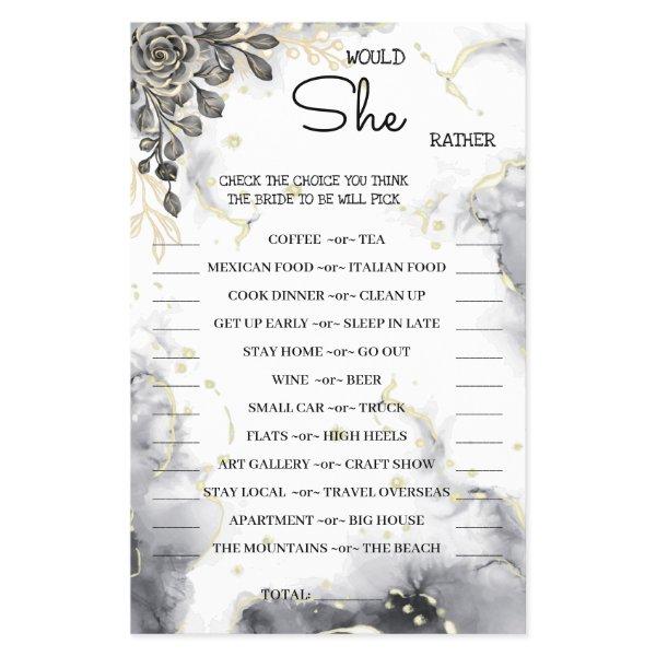 Would She Rather Black Rose BridalShower Game Card Flyer