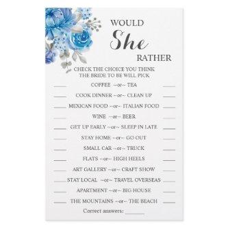 Would She Rather Blue Bridal Shower Game Card Flyer