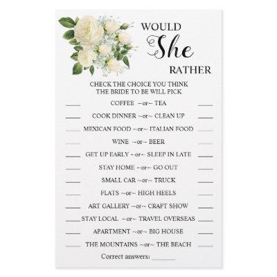 Would She Rather Bridal Shower Game Card Flyer