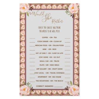 Would She Rather Bridal Shower Game Card Flyer