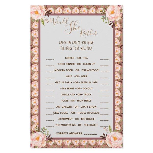 Would She Rather Bridal Shower Game Card Flyer