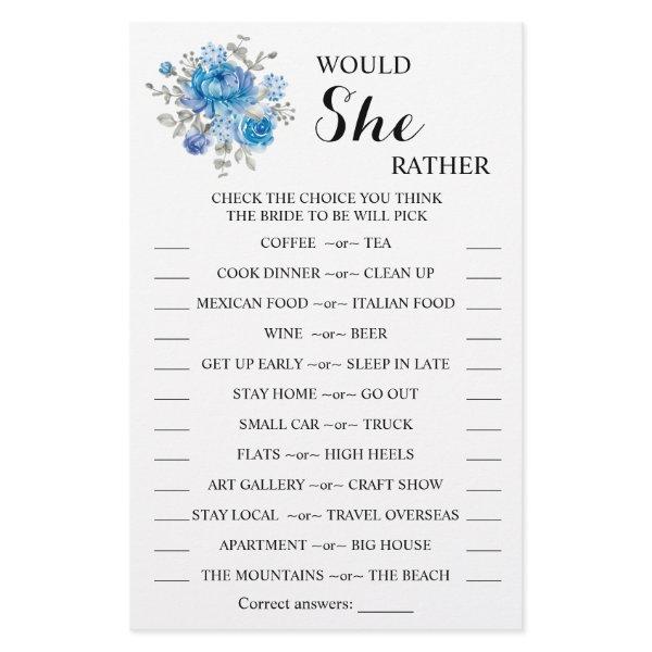 Would She Rather Bridal Shower Game Card Flyer