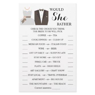 Would She Rather Bridal Shower Game Card Flyer