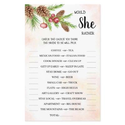 Would She Rather Christmas Bridal Shower Game Card Flyer