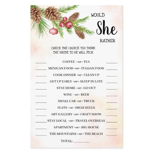 Would She Rather Christmas Bridal Shower Game Card Flyer