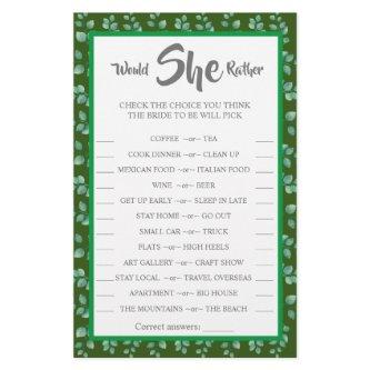 Would She Rather Eucalyptus BridalShower Game Card Flyer