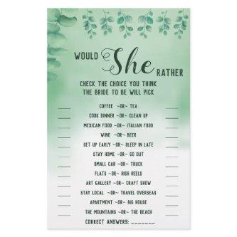 Would She Rather Eucalyptus BridalShower Game Card Flyer