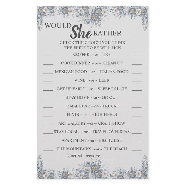 Would She Rather Grey Bridal Shower Game Card Flyer