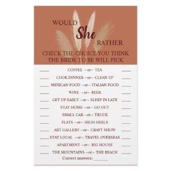 Would She Rather Pampas Bridal Shower Game Card Flyer
