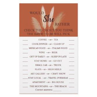Would She Rather Pampas Bridal Shower Game Card Flyer