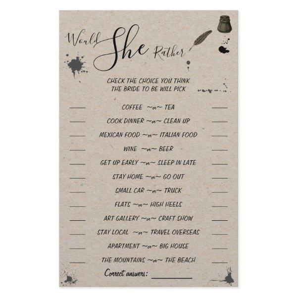 Would She Rather | Pen & Inkwell Shower Game Card Flyer
