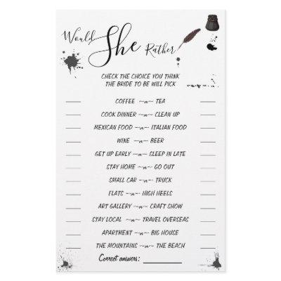 Would She Rather | Pen & Inkwell Shower Game Card Flyer
