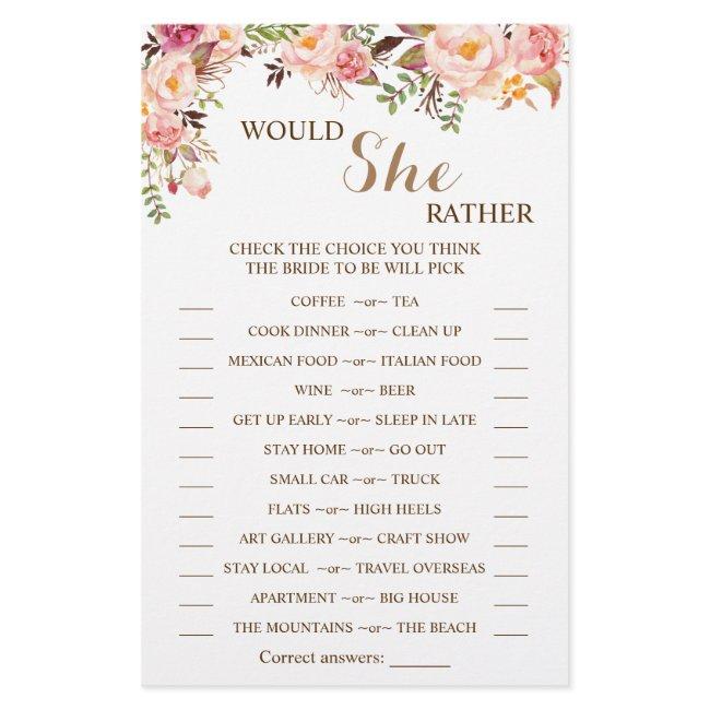 Would She Rather Pink Bridal Shower Game Card Flyer