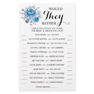 Would They Rather Blue Flower Shower Game Card Flyer