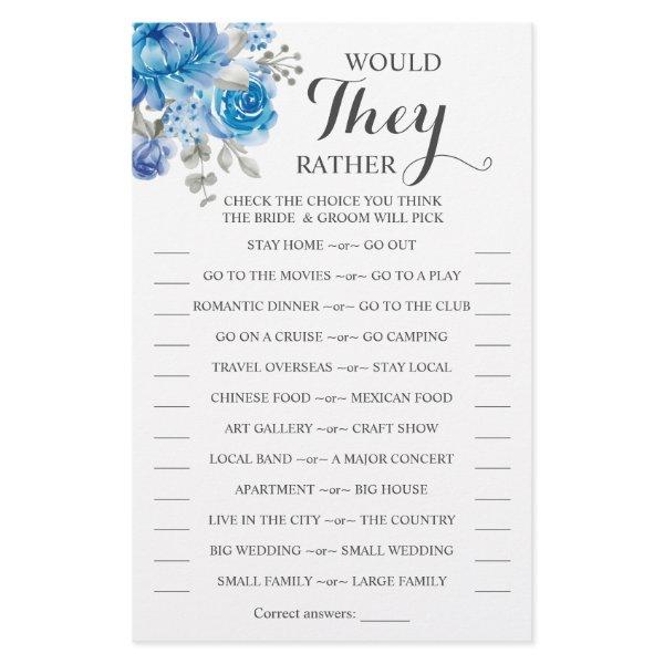 Would They Rather Blue Flower Shower Game Card Flyer