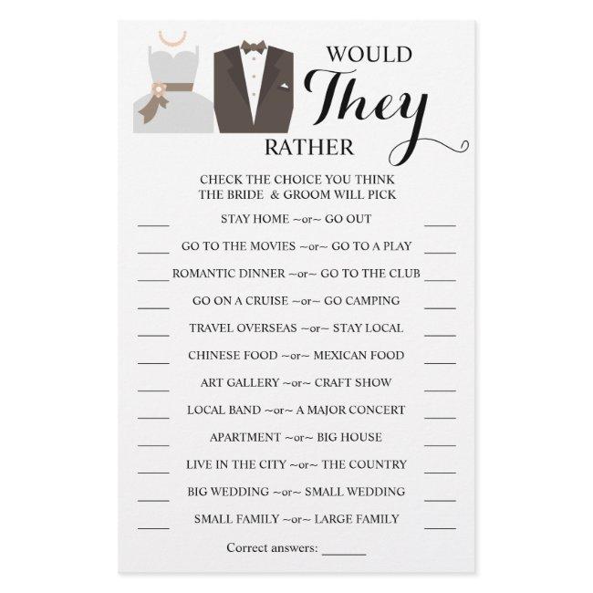 Would They Rather Bride & Groom Shower Game Card Flyer