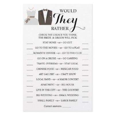 Would They Rather Bride & Groom Shower Game Card Flyer