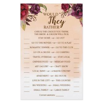 Would They Rather Burgundy Shower Game Card Flyer