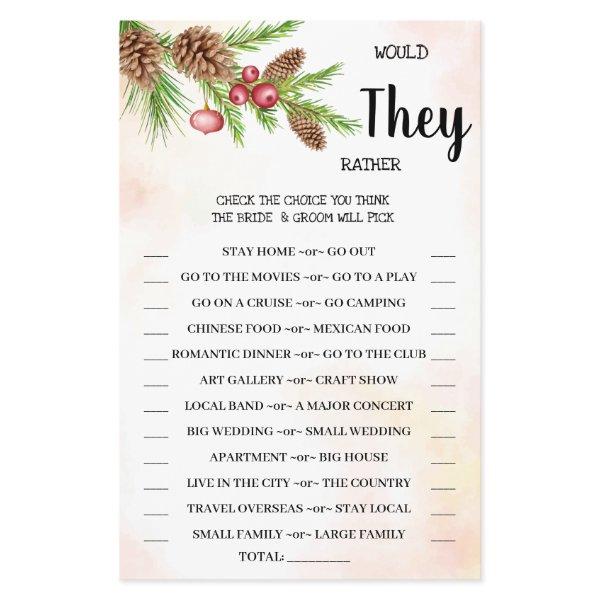 Would They Rather Christmas Shower Game Card Flyer