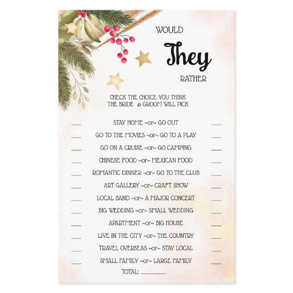 Would They Rather Christmas Shower Game Card Flyer